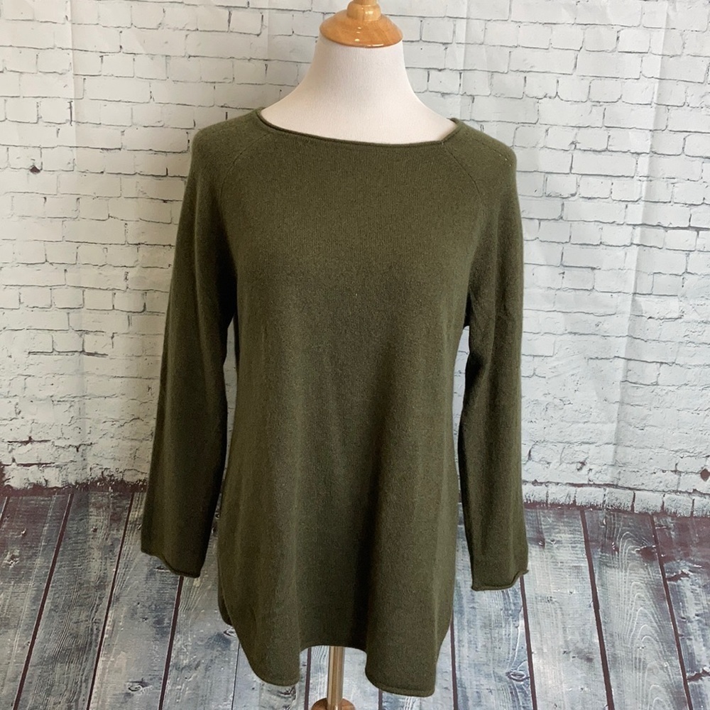 Incashmere Cashmere Sweater Tunic Army Green Sz M Quiet Luxury Cozy Lagenlook